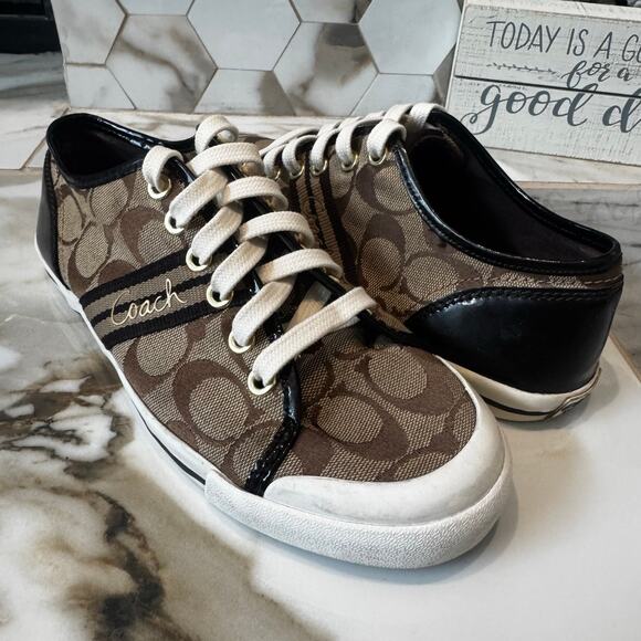 Coach Shoes - Coach Women’s Folly Monogram Embroidered Sneakers Size 7 Brown Beige CC Print
